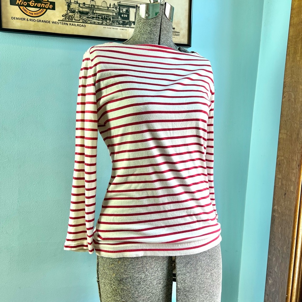 Signature Boatneck Long Sleeve Striped Tee - White & Red